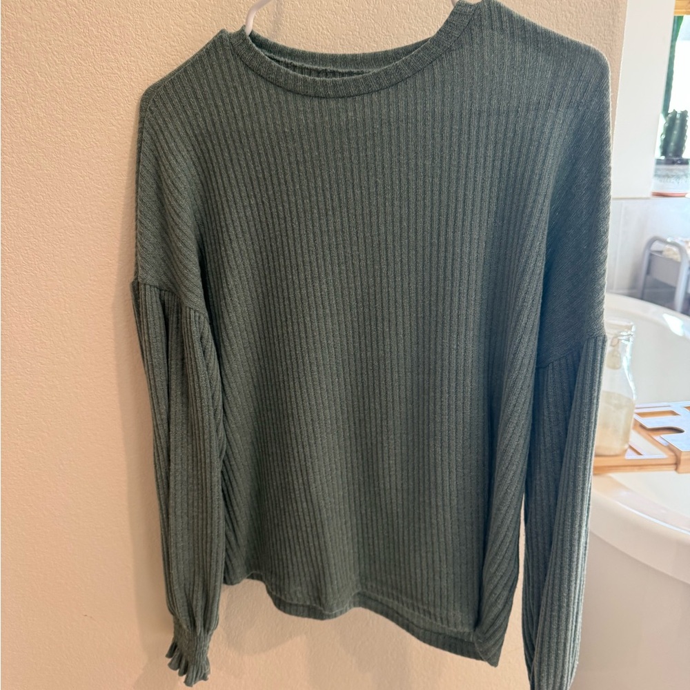 Green Ribbed Long Sleeve Top